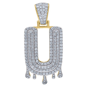925 Sterling Silver Yellow-tone Unisex CZ Initial Alphabet U Dripping Charm Pendant