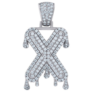 925 Sterling Silver Unisex CZ Initial Alphabet X Dripping Charm Pendant