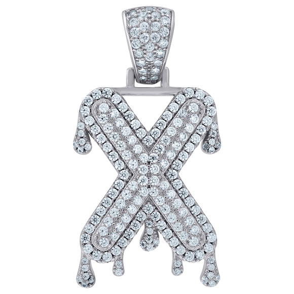 925 Sterling Silver Unisex CZ Initial Alphabet X Dripping Charm Pendant