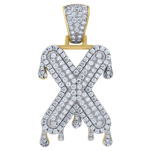 925 Sterling Silver Yellow-tone Unisex CZ Initial Alphabet X Dripping Charm Pendant