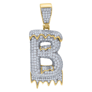 925 Sterling Silver Yellow-tone Unisex CZ Initial Alphabet B Dripping Charm Pendant