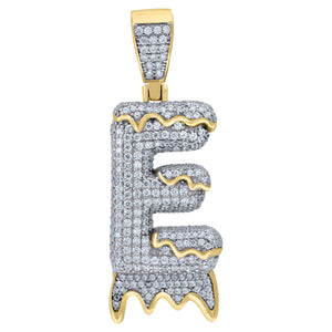 925 Sterling Silver Yellow-tone Unisex CZ Initial Alphabet E Dripping Charm Pendant