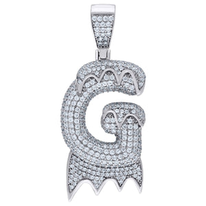 925 Sterling Silver Unisex CZ Initial Alphabet G Dripping Charm Pendant