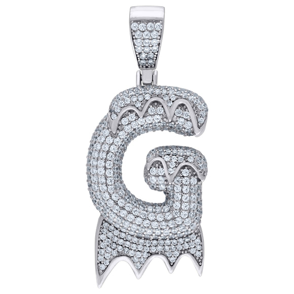 925 Sterling Silver Unisex CZ Initial Alphabet G Dripping Charm Pendant