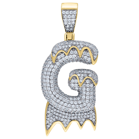 925 Sterling Silver Yellow-tone Unisex CZ Initial Alphabet G Dripping Charm Pendant