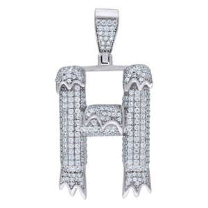 925 Sterling Silver Unisex CZ Initial Alphabet H Dripping Charm Pendant