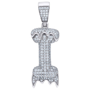 925 Sterling Silver Unisex CZ Initial Alphabet I Dripping Charm Pendant