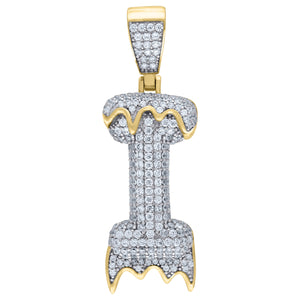 925 Sterling Silver Yellow-tone Unisex CZ Initial Alphabet I Dripping Charm Pendant