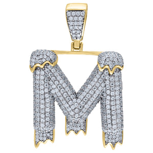 925 Sterling Silver Yellow-tone Unisex CZ Initial Alphabet M Dripping Charm Pendant