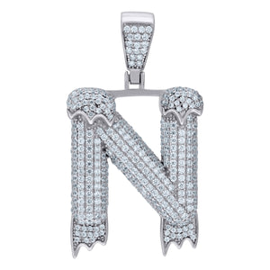 925 Sterling Silver Unisex CZ Initial Alphabet N Dripping Charm Pendant