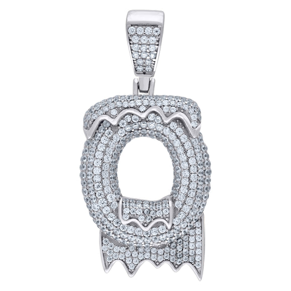 925 Sterling Silver Unisex CZ Initial Alphabet O Dripping Charm Pendant