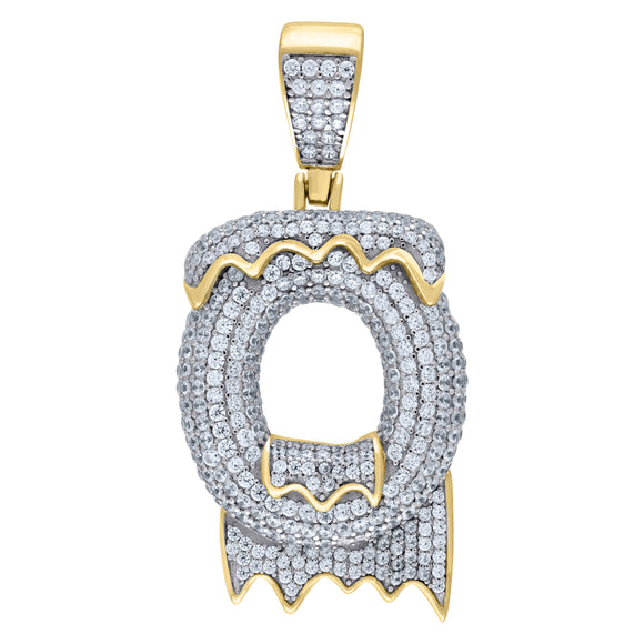 925 Sterling Silver Yellow-tone Unisex CZ Initial Alphabet O Dripping Charm Pendant