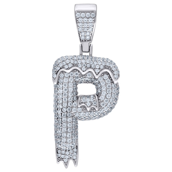 925 Sterling Silver Unisex CZ Initial Alphabet P Dripping Charm Pendant