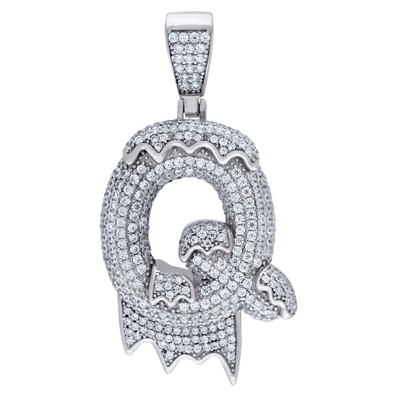 925 Sterling Silver Unisex CZ Initial Alphabet Q Dripping Charm Pendant