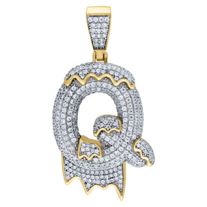 925 Sterling Silver Yellow-tone Unisex CZ Initial Alphabet Q Dripping Charm Pendant