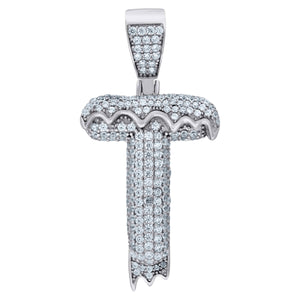 925 Sterling Silver Unisex CZ Initial Alphabet T Dripping Charm Pendant