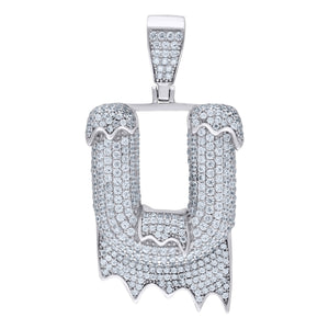 925 Sterling Silver Unisex CZ Initial Alphabet U Dripping Charm Pendant