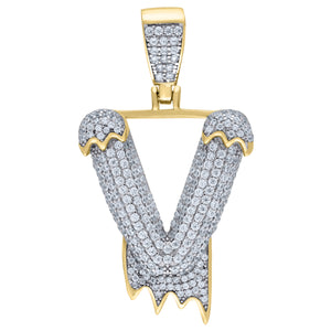 925 Sterling Silver Yellow-tone Unisex CZ Initial Alphabet V Dripping Charm Pendant