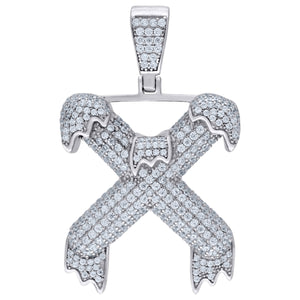 925 Sterling Silver Unisex CZ Initial Alphabet X Dripping Charm Pendant