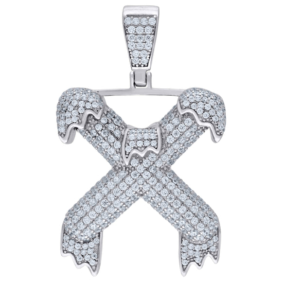 925 Sterling Silver Unisex CZ Initial Alphabet X Dripping Charm Pendant