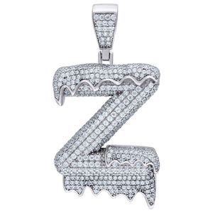 925 Sterling Silver Unisex CZ Initial Alphabet Z Dripping Charm Pendant