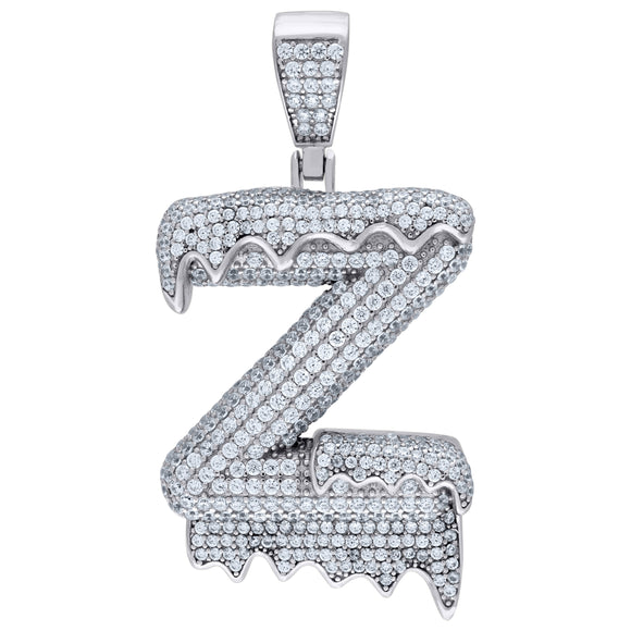 925 Sterling Silver Unisex CZ Initial Alphabet Z Dripping Charm Pendant