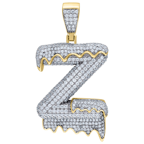925 Sterling Silver Yellow-tone Unisex CZ Initial Alphabet Z Dripping Charm Pendant