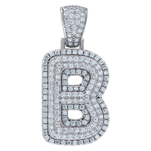 925 Sterling Silver Unisex CZ Initial Alphabet B Charm Pendant
