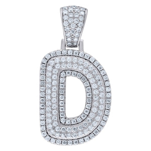 925 Sterling Silver Unisex CZ Initial Alphabet D Charm Pendant