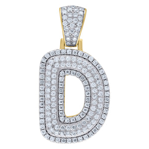 925 Sterling Silver Yellow-tone Unisex CZ Initial Alphabet D Charm Pendant