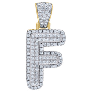 925 Sterling Silver Yellow-tone Unisex CZ Initial Alphabet F Charm Pendant