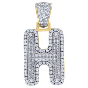 925 Sterling Silver Yellow-tone Unisex CZ Initial Alphabet H Charm Pendant