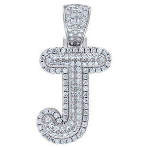 925 Sterling Silver Unisex CZ Initial Alphabet J Charm Pendant