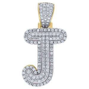 925 Sterling Silver Yellow-tone Unisex CZ Initial Alphabet J Charm Pendant