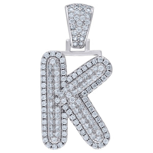 925 Sterling Silver Unisex CZ Initial Alphabet K Charm Pendant