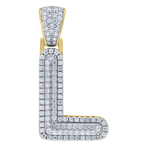 925 Sterling Silver Yellow-tone Unisex CZ Initial Alphabet L Charm Pendant