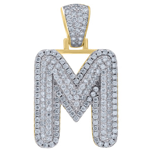 925 Sterling Silver Yellow-tone Unisex CZ Initial Alphabet M Charm Pendant