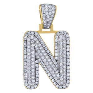 925 Sterling Silver Yellow-tone Unisex CZ Initial Alphabet N Charm Pendant