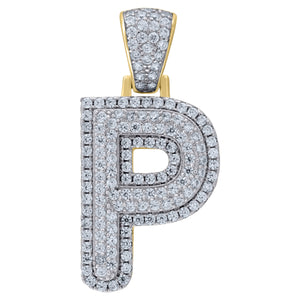 925 Sterling Silver Yellow-tone Unisex CZ Initial Alphabet P Charm Pendant