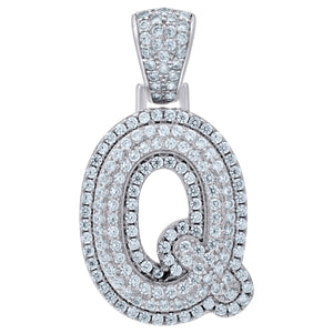 925 Sterling Silver Unisex CZ Initial Alphabet Q Charm Pendant