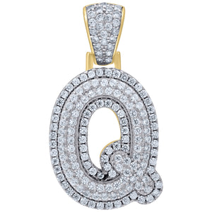 925 Sterling Silver Yellow-tone Unisex CZ Initial Alphabet Q Charm Pendant