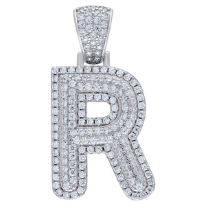 925 Sterling Silver Unisex CZ Initial Alphabet R Charm Pendant