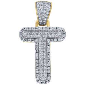 925 Sterling Silver Yellow-tone Unisex CZ Initial Alphabet T Charm Pendant