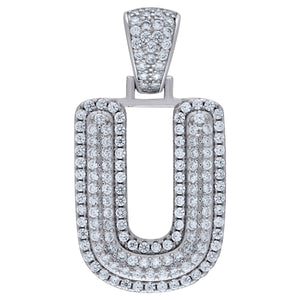 925 Sterling Silver Unisex CZ Initial Alphabet U Charm Pendant