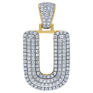 925 Sterling Silver Yellow-tone Unisex CZ Initial Alphabet U Charm Pendant