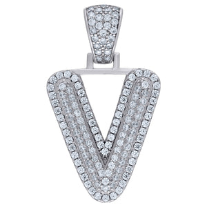 925 Sterling Silver Unisex CZ Initial Alphabet V Charm Pendant