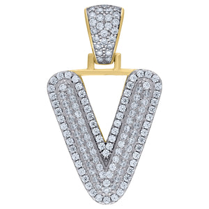 925 Sterling Silver Yellow-tone Unisex CZ Initial Alphabet V Charm Pendant