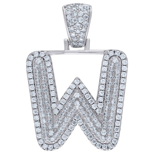 925 Sterling Silver Unisex CZ Initial Alphabet W Charm Pendant