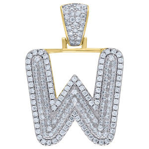 925 Sterling Silver Yellow-tone Unisex CZ Initial Alphabet W Charm Pendant