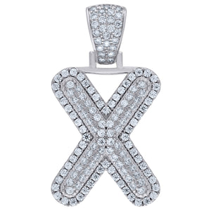 925 Sterling Silver Unisex CZ Initial Alphabet X Charm Pendant